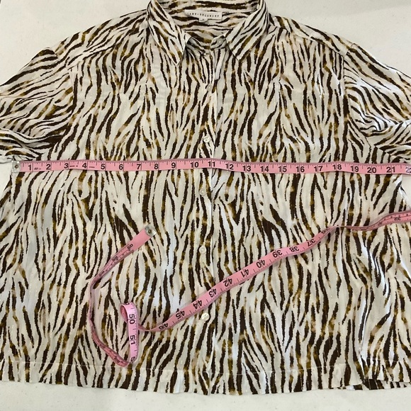 Jane+Delancey Zebra Print Top Brown Button Up Short Sleeve Blouse Women’s Size M - Picture 4 of 11